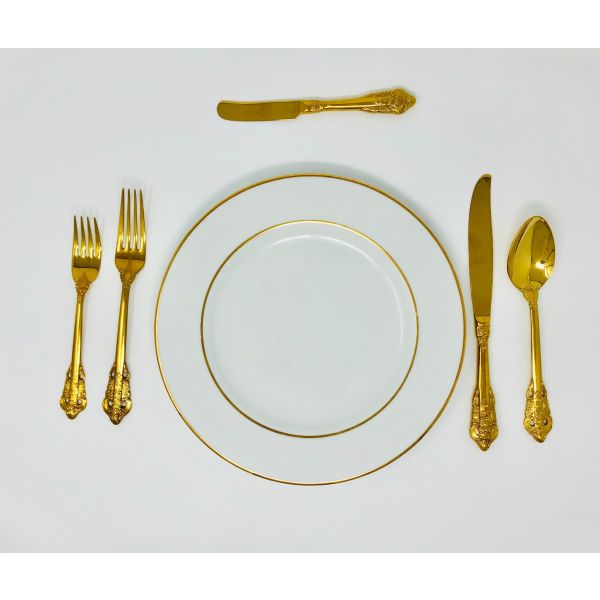Affordable gold flatware rental with free shipping. Rental store with gold silverware rental with free shipping.