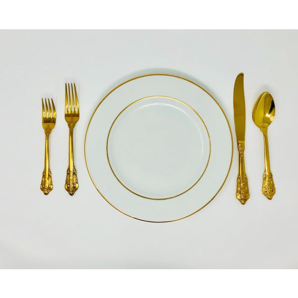 Affordable gold flatware rental with free shipping. Rental store with gold silverware rental with free shipping.