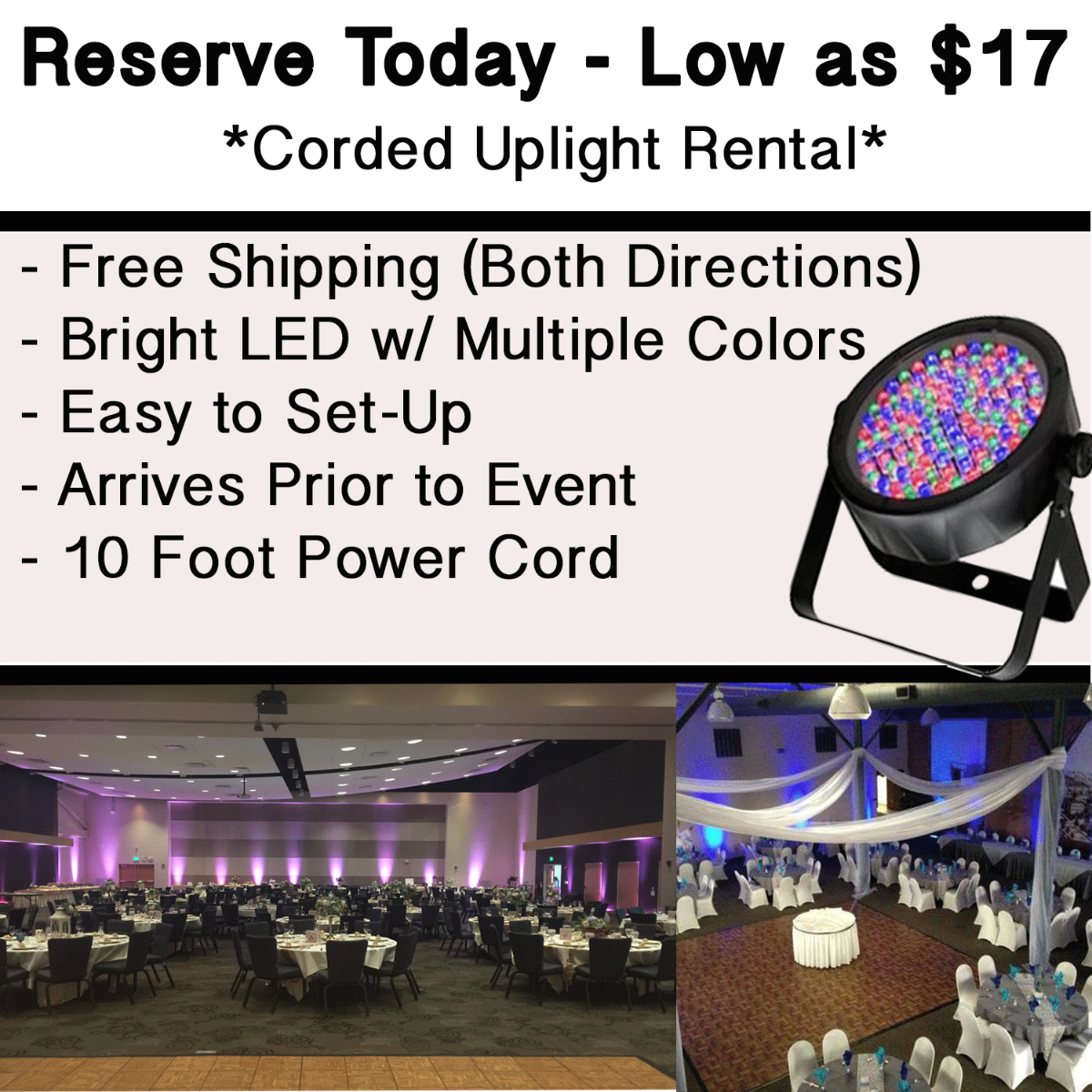 Rent Uplighting in New Mexico, by SCRentalWarehouse.com
